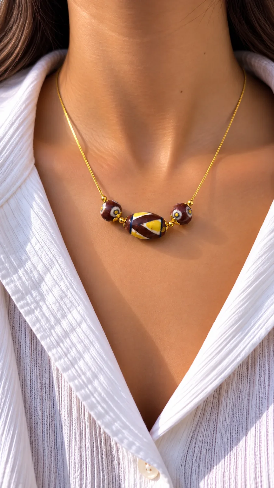 Maroon and Yellow Blue Pottery Pendant