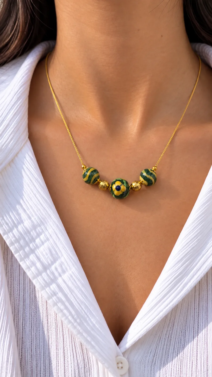 Green and Yellow Blue Pottery Pendant